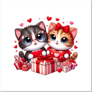 Valentines day kawaii kittens in love Posters and Art